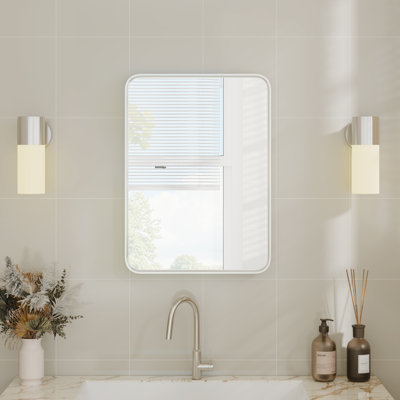 Miroir rectangulaire arrondi avec cadre en aluminium, miroir de meuble-lavabo mural, miroir d'entrée / horizontal moderne