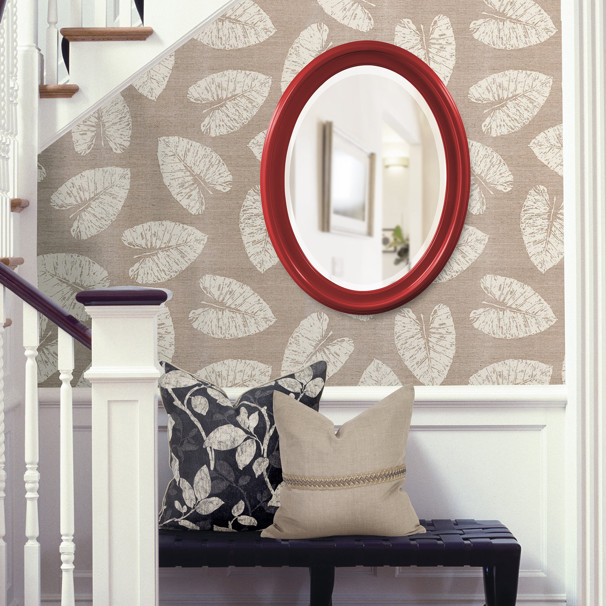 Borna Solid Wood Oval Mirror, Red