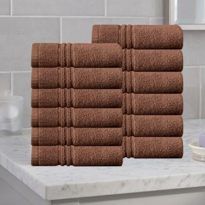 Home Weavers Robbin 500GSM 100% Cotton Zero Twist Super Absorbent Bath Towel Set, 13"x13" (12)(12 Wash Towels), Chocolate