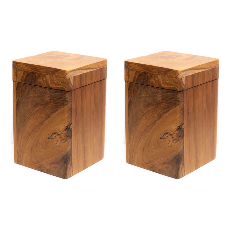 Wood Jar - Set of 2, 5.9" H x 3.93" W x 3.93" D