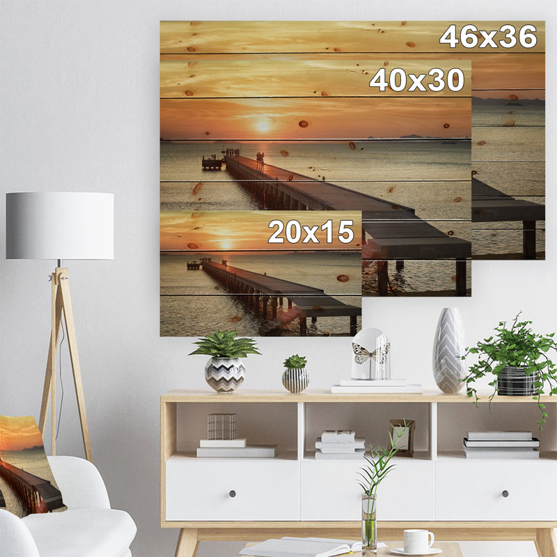 «Boat Pier at Sunset», reproduction, H 15 po x l 20 po x P 1 po, Bois