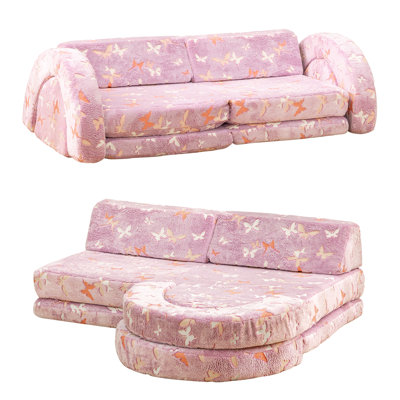 Purple Butterfly Pattern Lazy Sofa: Hidden Zipper, Waterproof Fabric, Easy To Carry With Handle, Luminous, 28D High-Density Foam Filling