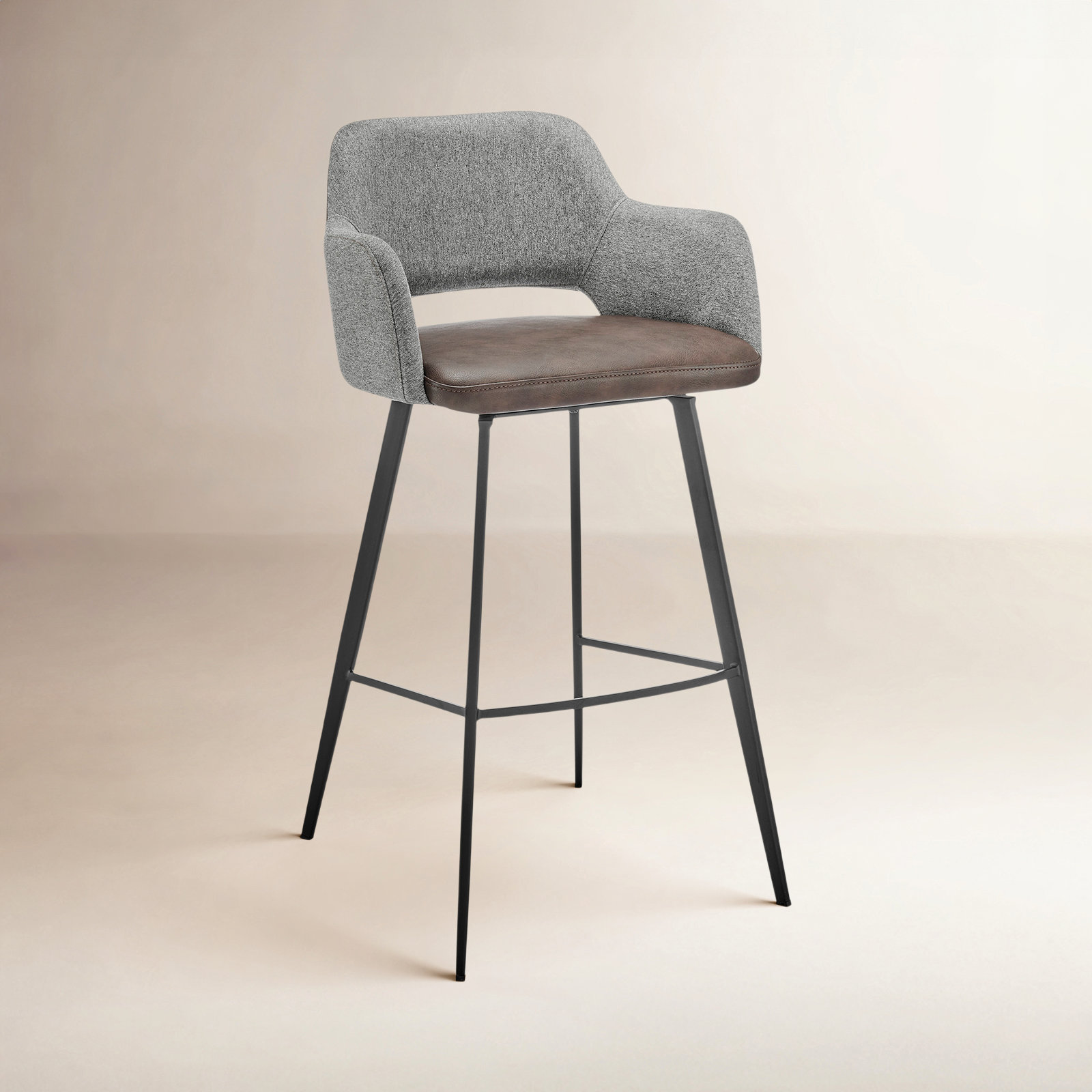 Ivonne Swivel Bar and Counter Stool, Bar Stool (29.34” Seat Height), Light Brown Faux Leather
