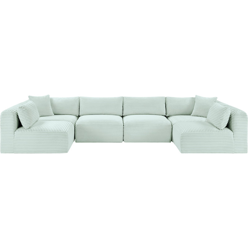 Canapé modulaire Carmean, Velours côtelé texturé velours menthe, 4 sans accoudoirs, 2 en coin