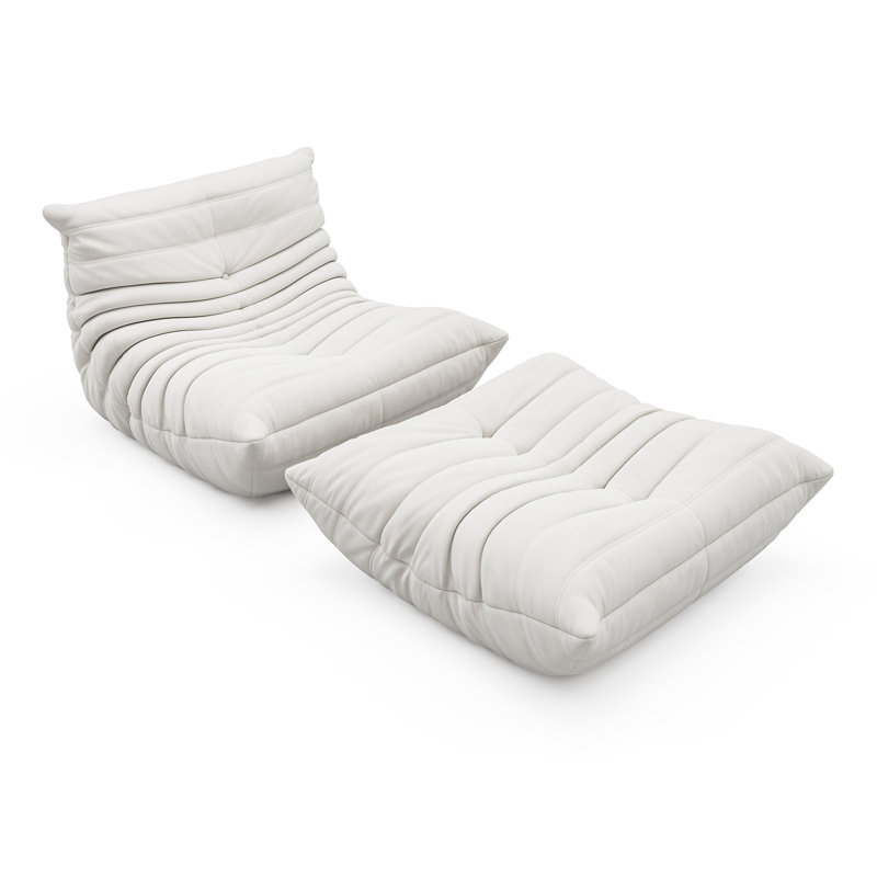 Suede Armless Bean Bag Set, White Microfiber/Microsuede