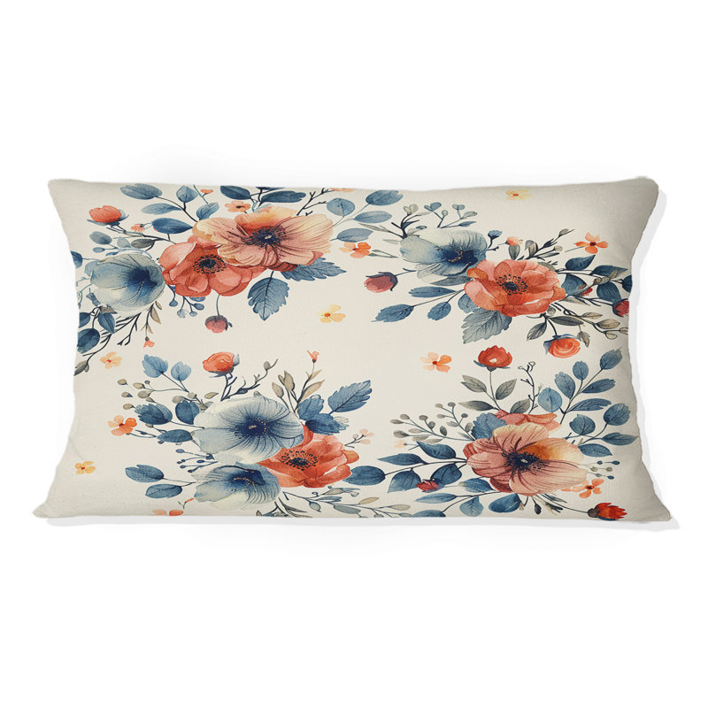 Couronne florale bleue et rose I - Coussin lombaire traditionnel