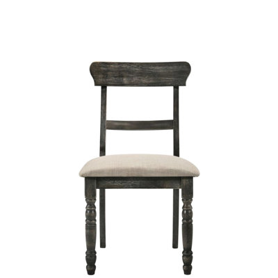 De 2 chaises en lin brun rustique - assise en bois rembourrée de mousse avec cadre gris patiné aspect classique pour la maison