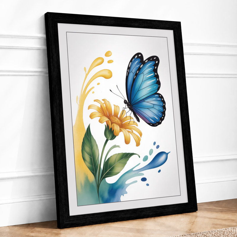 Butterfly and Daisy Botanical - Framed Print, A1 - 84.1 x 59.4 cm, Black