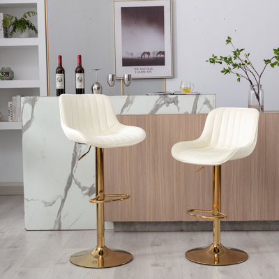 De 2 tabourets de bar avec repose-pieds et base, levage mécanique, velours + pattes dorées, paquet de 13,38 po de largeur, 17,98 de largeur, base pivotante à hauteur réglable, tabouret simple, 2 - rembourrés de mousse,