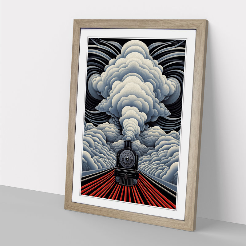 Steam Train Op - Single Picture Frame Print on Wood, Oak, 64cm H x 46cm W x 2cm D