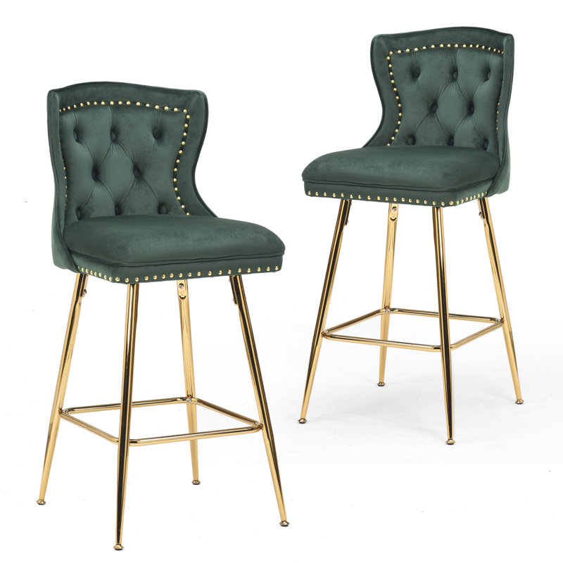 Luxueux tabourets de bar à oreilles en velours avec pieds réglables en métal doré pour la cuisine et la salle à manger