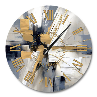 Horloge murale grise et dorée Impressions Transcendantes I - Formes abstraites