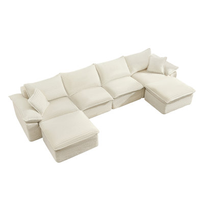 Compression Sectionals, 144 Inch Corduroy Modular Cloud Sofa for Home