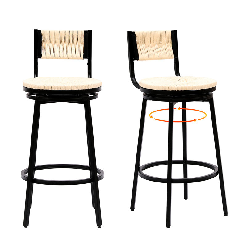 2 pièces blanc crème, structure en métal avec conception antibruit, siège en corde de papier tissé à la main, pour chaises de bar pivotantes pour salle de lavage, 2 pièces, et style contemporain fabriqué à la main, salle à manger