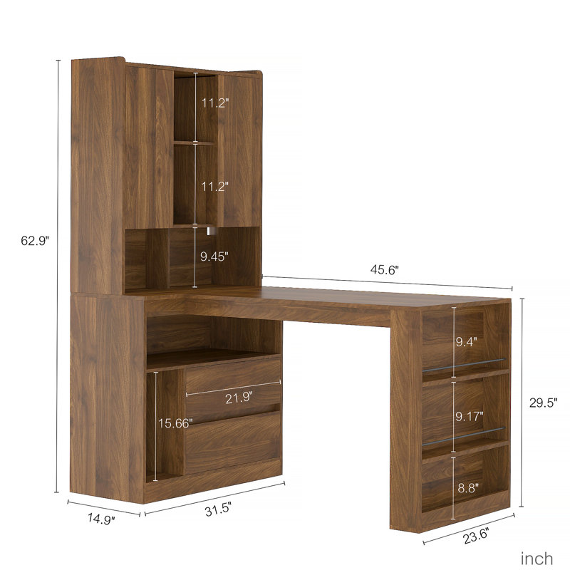 Bureau en L, bureau d'ordinateur avec tiroirs avec éclairage à DEL, bureau d'angle moderne pour la maison, le bureau