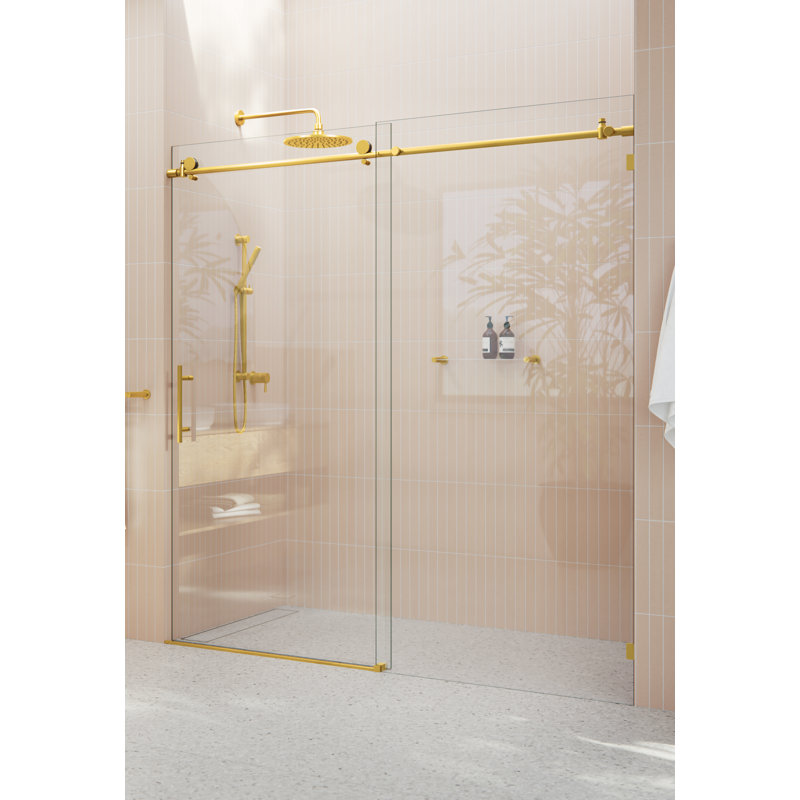 Eclipse 68 - 72 in. x 78 in. Fully Frameless Sliding Shower Door, Satin Brass