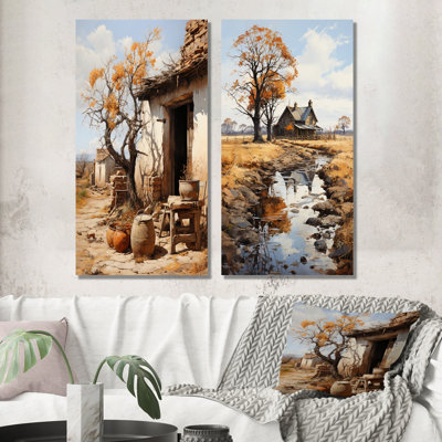 Farmhouse Rustic Retreat - ensemble de 2 impressions sur toile campagne