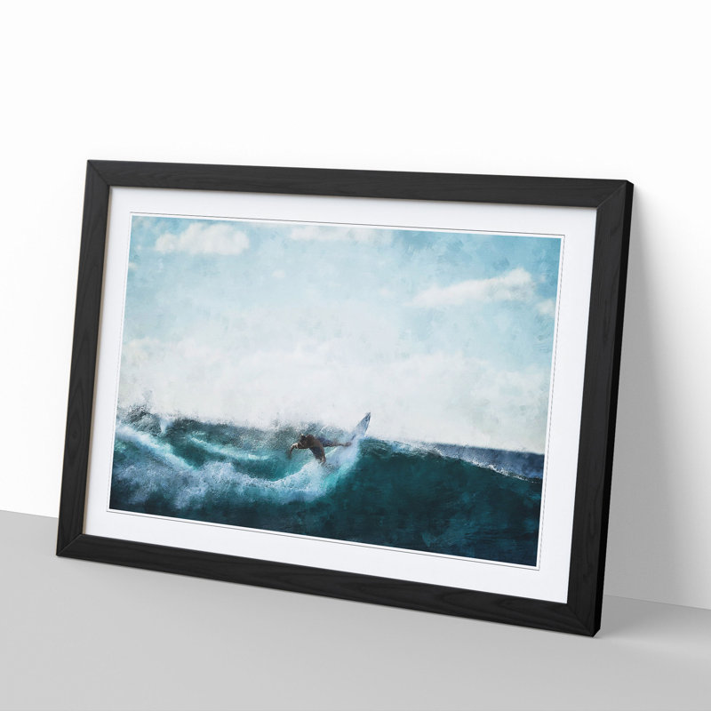 Surfing - Picture Frame Painting, 27cm H x 36cm W x 2cm D, Black Framed