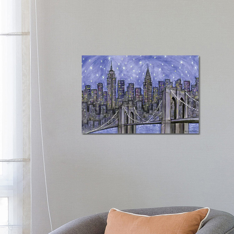 Starry Sky Nyc Starry Night Skyline Violet 1 Piece Wrapped Canvas Wall Art, 66.04 cm H x 45.72 cm W x 3.175 cm D