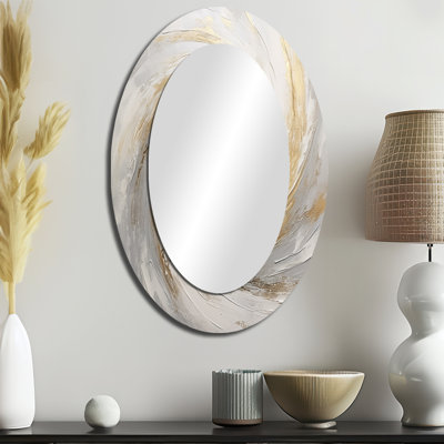 Gold And White Soft Wave Vortex V - Large Oval Wall Mirror On Metal