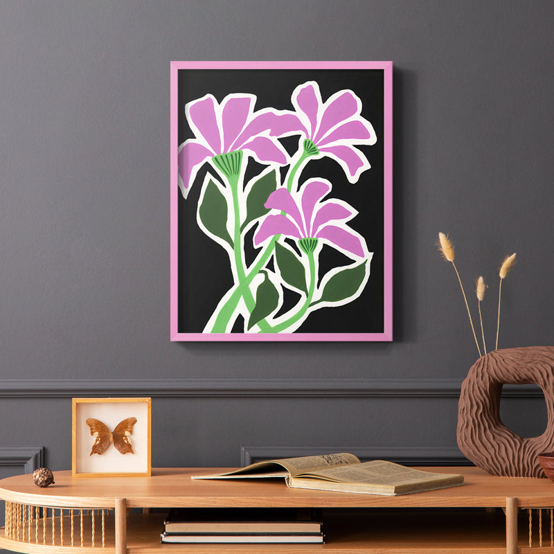 «Pop Flowers», reproduction encadrée en V - bois massif, Rose, H 10 po x l 8 po