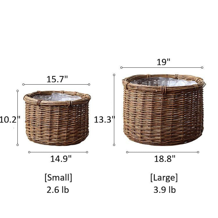 Rustic Round Wicker Planter with Liner, 13.3" H x 19" W x 19" D