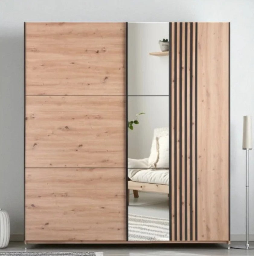Sintra 203cm Sliding Wardrobe - Artisan Oak, Sleek Storage Meets Trendy Warmth