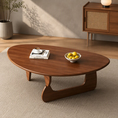 Table basse ovale d'inspiration noguchi de 34 pouces, table basse Mid-Century en bois massif avec base stable de forme triangulaire, table d'appoint décorative pour les appartements et les salons