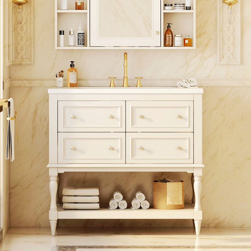 Meuble-lavabo de salle de bain avec lavabo, meuble-lavabo autoportant avec 4 tiroirs