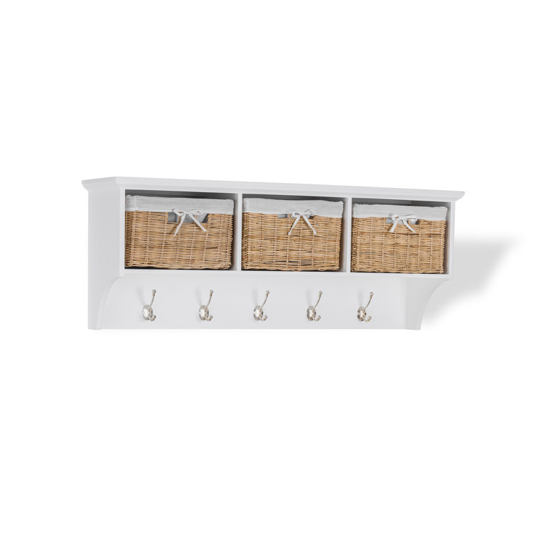 Erica Solid Wood Wall 5 - Hook Wall Mounted Coat Rack, White/Brown