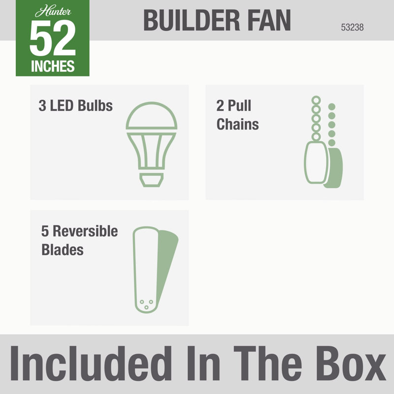Builder Plus 52"  5 - Blade Standard Ceiling Fan with Pull Chain and Light Kit Included, Bronze