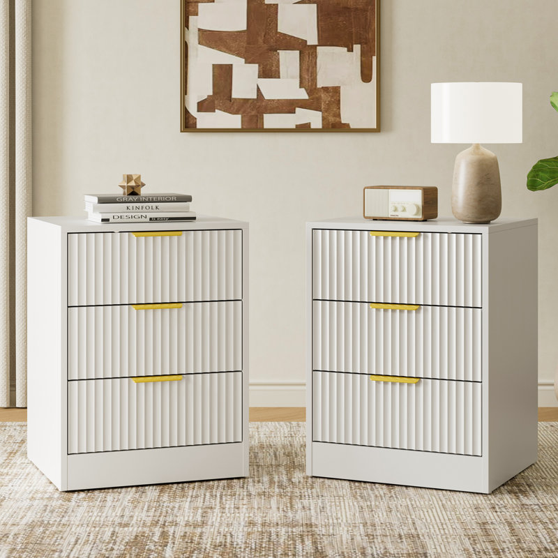 Ensemble 3 pièces commode 9 tiroirs et table de chevet 3 tiroirs, Blanc