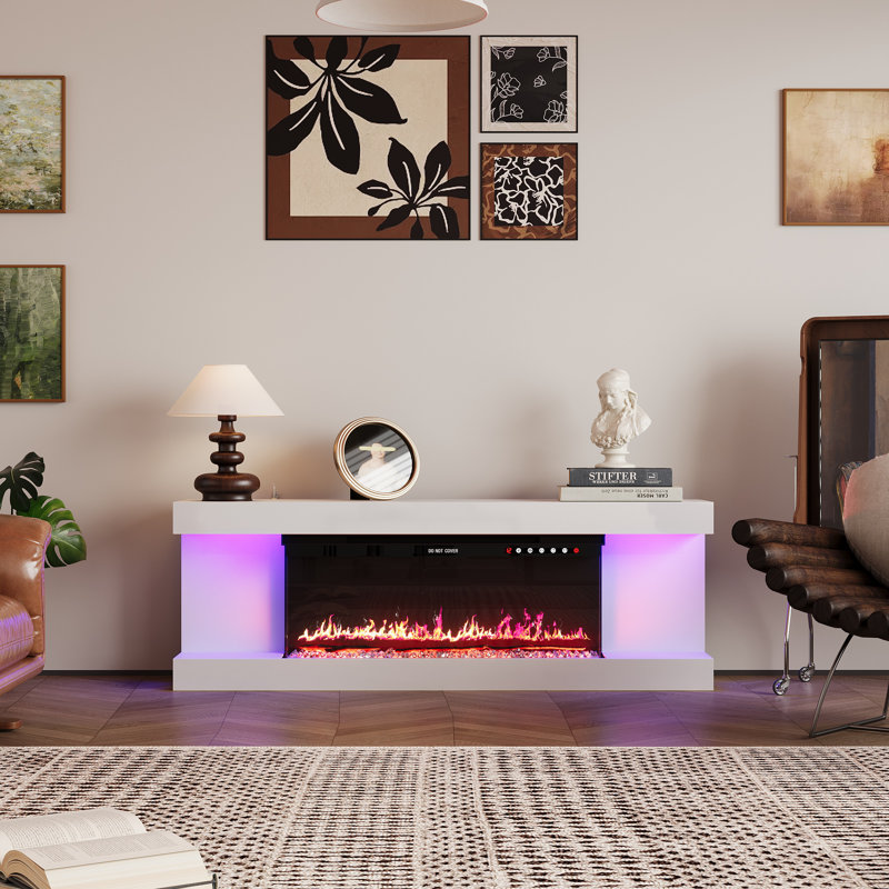 66.5'' W TV Stand Media Console With Electric Fireplace Heater