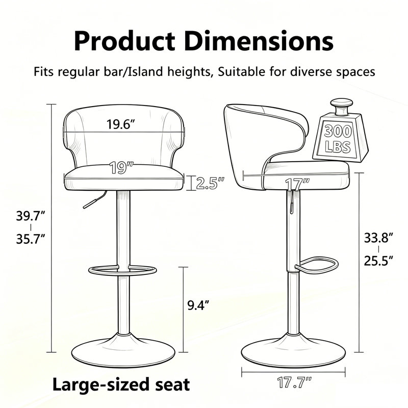 Paquet de 8 tabourets de bar rotatifs réglables modernes avec dossier - Tabouret pivotant rembourré en suède pour la cuisine et la salle à manger, réglable en hauteur, base en chrome robuste, supporte 300 lb - résistant aux taches et durable