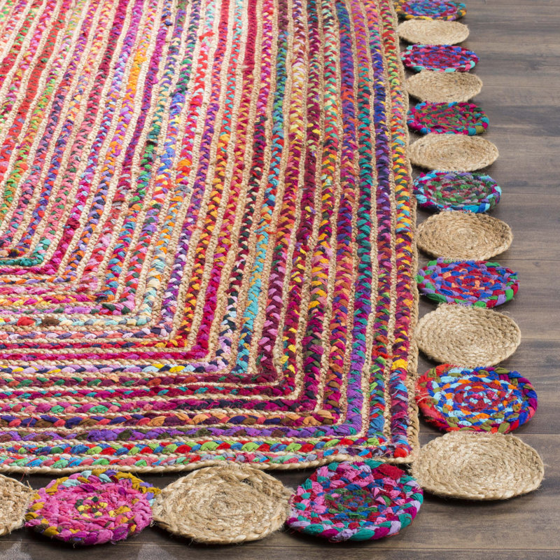 Tapis rouge tissé à la main Herzig, Rond 4 pi