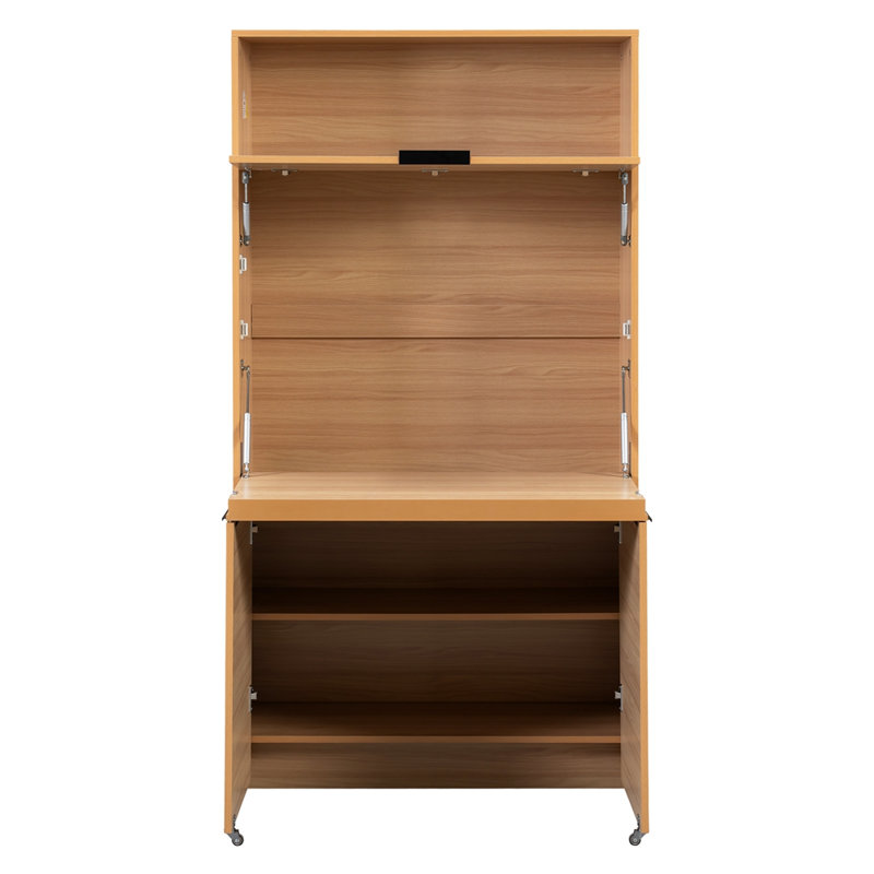 Armoire de cuisine compacte de 69 po de hauteur avec Ã©tagÃ¨re supÃ©rieure et plan de travail rabattable, Naturel