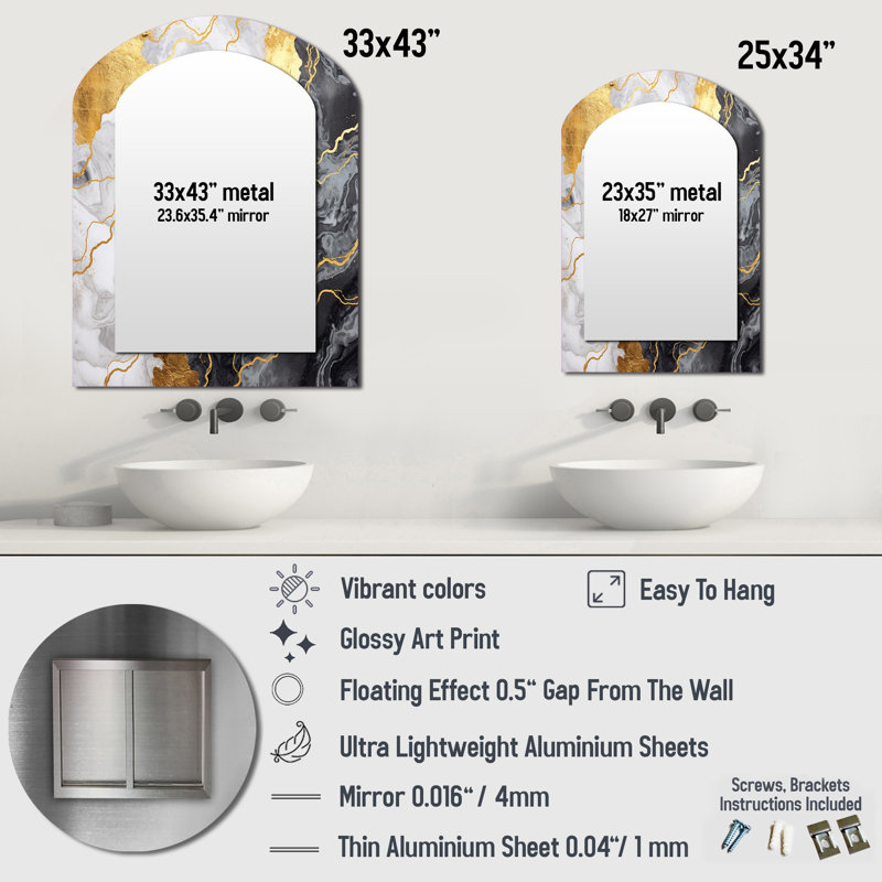 Miroir mural doré et gris, 34 po x 25 po