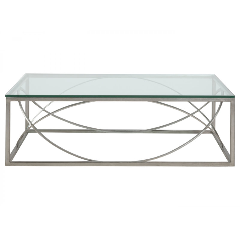 Silver Rectangular Glass and Metal Coffee Table