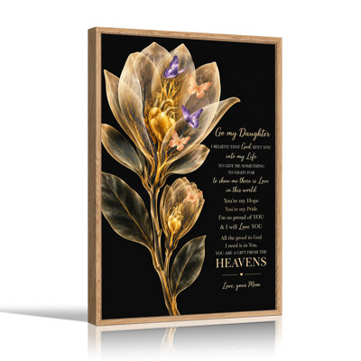 Golden Flower and Hearts with Mother Daughter Faith Quote Canvas Wall Art