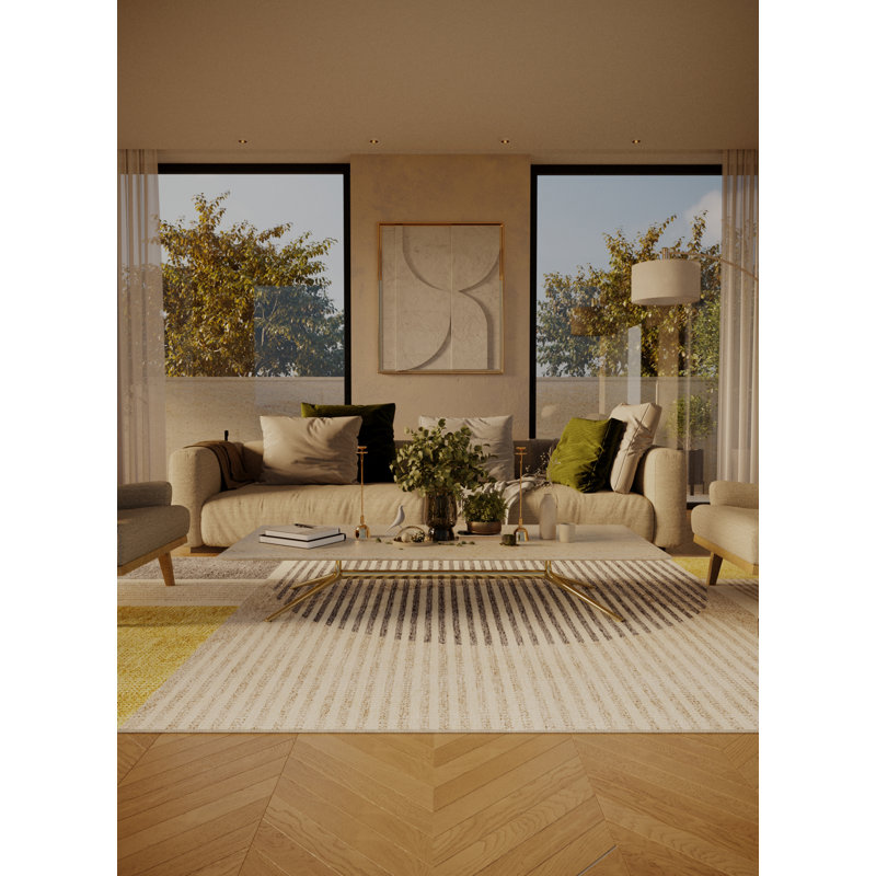 Marcio Abstract Machine Made Hand Loomed Chenille/Polyester Area Rug in Beige/Gray, Runner 2' x 4'