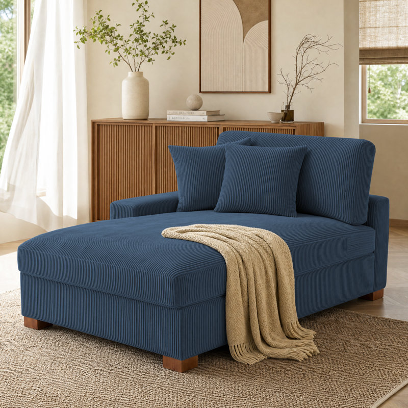 Chaise longue surdimensionnée en velours côtelé bleu marine avec accoudoirs et coussins Milbrey, Face à la gauche, Marine