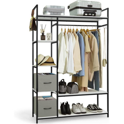 979lbs Capacity Heavy Duty Metal Garment Rack w/ Hanging Rods & Drawers, White