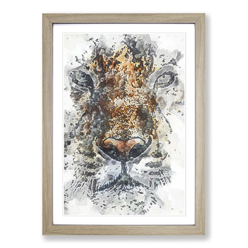 Stare of the Tiger in Abstract - Picture Frame Painting Print on MDF, Oak Framed, 36cm H x 27cm W x 2cm D