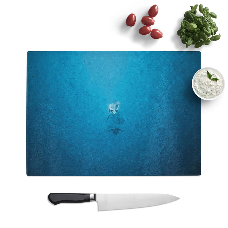 Glass Lone Dolphin in Abstract Chopping Board, 28.5 cm W x 20 cm L