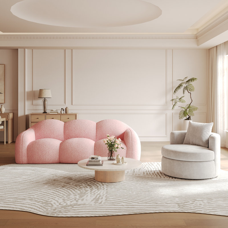 Ensemble de 2 fauteuils et canapé-lit en molleton Modern Cloud, Pink