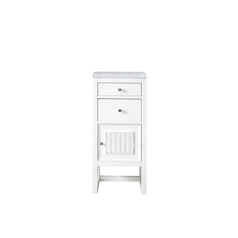 Athens 15" W Freestanding Bathroom Cabinet, Left Handed, Glossy White/Carrara White