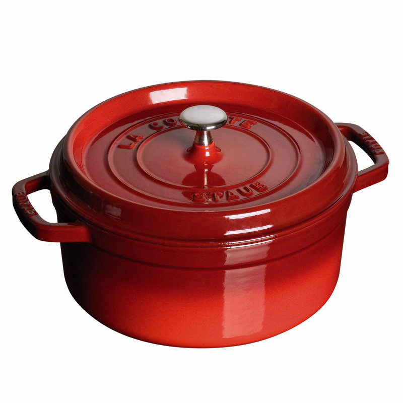 Staub Cast Iron 4 Qt. Shallow Wide  Cast Iron Round Dutch Oven, Cherry
