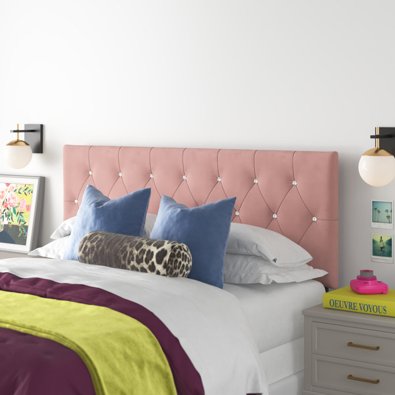 Tête de lit tapissier en velours Ameer, Velours rose, Grand