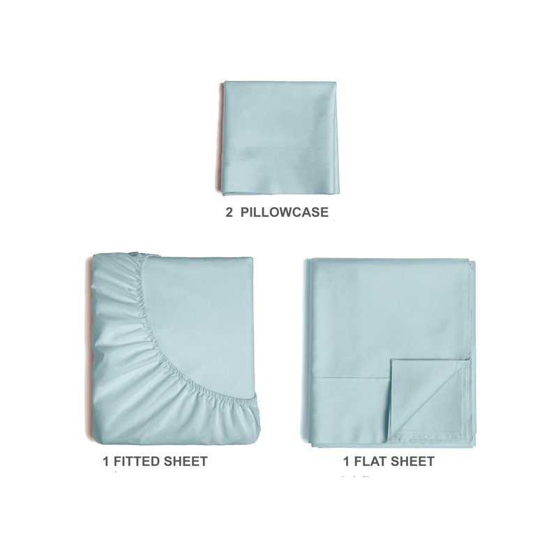  Ensemble de draps en rayonne de bambou 4 pièces Premium Luxury, Ensemble de draps pour lit simple avec deux taies , Aqua