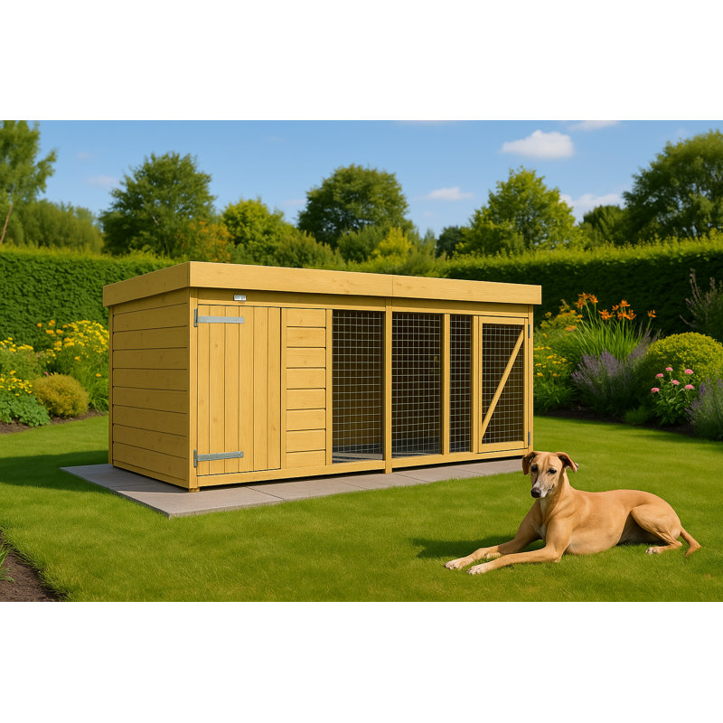 Dog Kennel and Run, 127cm H x 185cm W x 185cm D